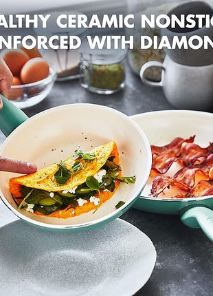 GreenPan Rio Healthy Ceramic Nonstick 8" and 10" Frying Pan Skillet Set, PFAS-Free, Dishwasher Safe, Turquoise