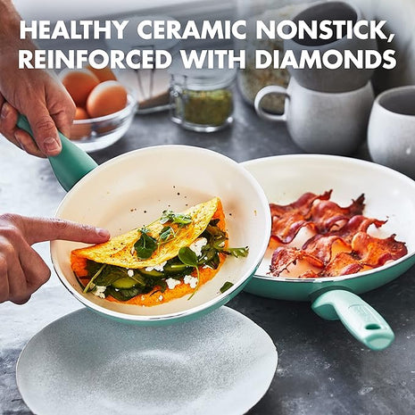 GreenPan Rio Healthy Ceramic Nonstick 8" and 10" Frying Pan Skillet Set, PFAS-Free, Dishwasher Safe, Turquoise