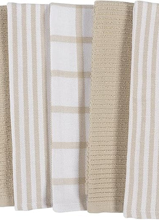 KAF Home Premium Kitchen Towels (18" x 28"), Large 100% Cotton, Flat & Terry Absorbent Dish Towel Set (Beige, 18 x 28-6 Pack)