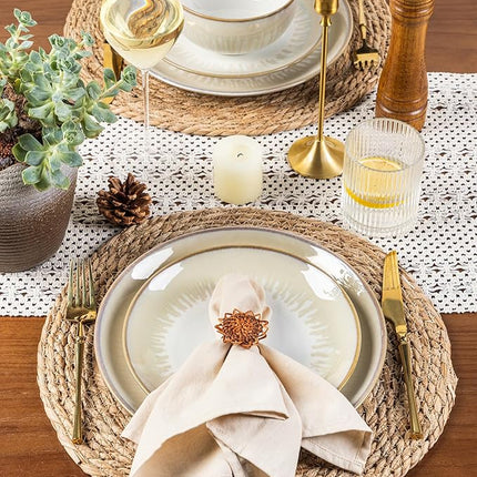 LERATIO Ceramic Dinnerware Sets for 4,Porcelain Plates and Bowls Sets,Handmade Reactive Glaze Dishes Set,Chip Resistant and Scratch Resistant | Oven&Dishwasher & Microwave Safe,Service for 4