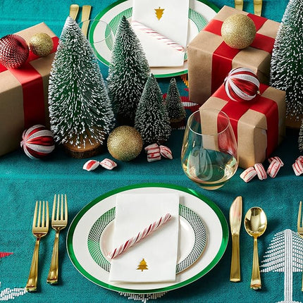 By Madee HEAVYWEIGHT 175 Pc Ivory Plates with GreenTrim | Disposable Dinnerware Set for 25 Guests