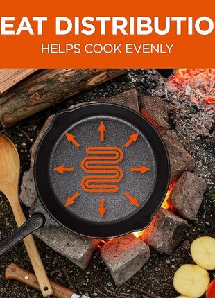 Commercial CHEF 3-Piece Cast Iron Skillet Set – 6 inch, 8 inch, and 10 inch - Pre-seasoned Cast Iron Cookware, Black