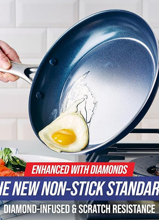 Blue Diamond Frying Pan 8” Skillet, Diamond Infused Healthy Ceramic Nonstick, PFAS and PFOA-Free, Dishwasher and Oven Safe, Even Heating, Metal Utensil Safe, Warp Control Base, Blue (Pack of 4)