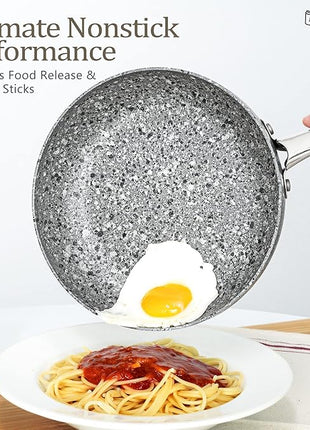 MICHELANGELO Pots and Pans Set 10 Piece, Cookware Set with Granite Coatings for Super Nonstick Result Essential Stone Cookware Sets with Utensil Set, Induction Compatible, PFOA Free