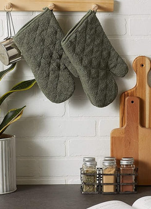 DII Basic Terry Collection 100% Cotton Quilted, Oven Mitt, Artichoke, 2 Piece