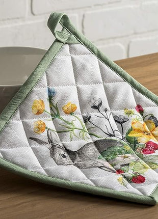 Maison d' Hermine 100% Cotton Oven Mitt & Pot Holder Set (7.5"x13" & 8"x8") Heat Resistant BBQ Cooking Gloves with Loop, Baking, Grilling, Kitchen, Handling Hot Pans Spring/Summer (Printemps)