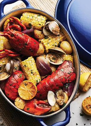 Tramontina Bestow Enameled Cast Iron Oval Dutch Oven Pot with Lid, Large 7-quart, Blue