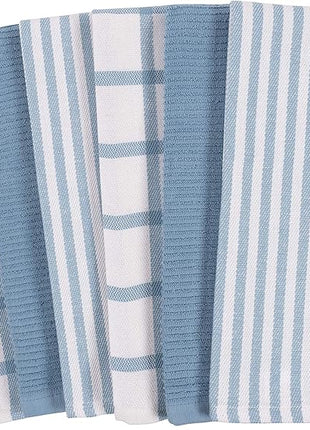 KAF Home Premium Kitchen Towels (18" x 28"), Large 100% Cotton, Flat & Terry Absorbent Dish Towel Set (Faded Denim, 18 x 28-6 Pack)