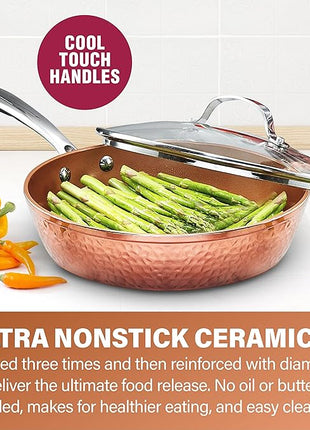 Gotham Steel 9.5" Hammered Pan with Tempered Glass Lid and Cool Touch Handles, Ultra Nonstick Fry Pan, Scratch Resistant Dishwasher Oven-Safe, Non-toxic Frying Pans and Skillets Cookware As Seen on TV