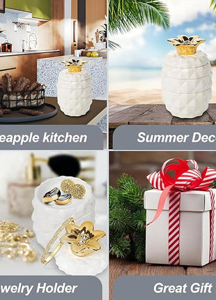 Set of 4 Decorative Pineapple Shaped Stackable Ceramic Kitchen Measuring Cups in 4 Assorted Sizes