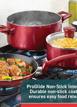 T-fal Essence, 20 Piece Non-Stick pots and pans Cookware Set, Red