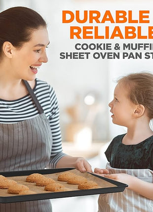 NutriChef 8-Piece Stackable Nonstick Bakeware Set - Premium Steel Baking Pans Set - Includes Round Cake Pan, 6-Cup Muffin Pans, Wide/Square Brownie & Loaf Pans, Cookie Sheet, & Roaster Pan (Black)