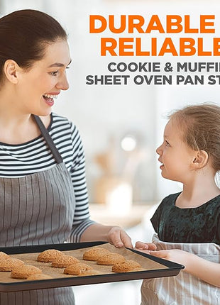 NutriChef 8-Piece Nonstick Stackable Bakeware Set - PFOA, PFOS, PTFE Free Baking Tray Set w/Non-Stick Coating, 450°F Oven Safe, Round Cake, Loaf, Muffin, Wide/Square Pans, Cookie Sheet (Brown)