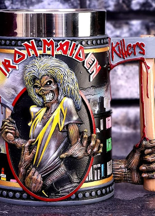 Nemesis Now Iron Maiden Killers Tankard, Hand-Painted Resin, Officially Licensed Eddie Album Collectible, Rock Memorabilia, Stainless Steel Insert, 15.5cm