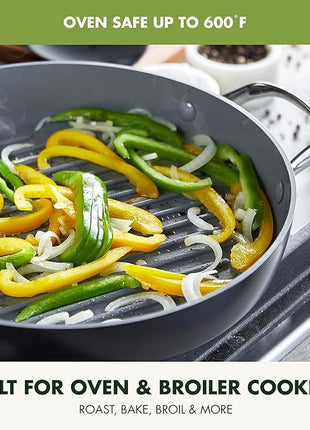 GreenPan Valencia Pro Hard Anodized Healthy Ceramic Nonstick 11" Grill Pan, PFAS-Free, Induction, Dishwasher Safe, Oven Safe, Gray