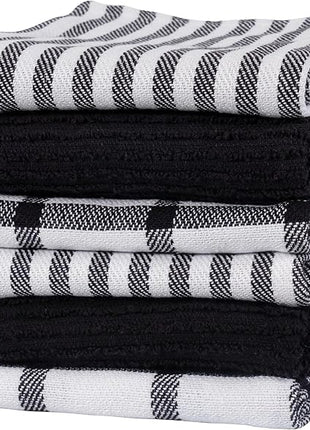 KAF Home Premium Kitchen Towels (18" x 28"), Large 100% Cotton, Flat & Terry Absorbent Dish Towel Set (Black, 18 x 28-6 Pack)