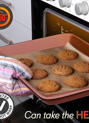 NutriChef 2-Piece Nonstick Cookie Sheets for Baking - Premium Medium & Large Size Baking Sheet Set - Thick Carbon Steel Bakeware Trays - Dishwasher Safe, Rose Gold