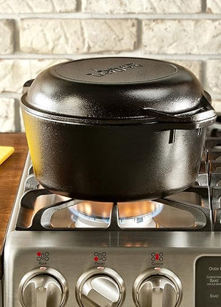 Lodge 5 Quart Cast Iron Double Dutch Oven – Pre-Seasoned – Lid Converts to 10.25" Skillet – PFAS-Free – Made in USA – Dual Handles – Oven, Grill, Campfire & Stovetop Safe – Durable & Non-Toxic