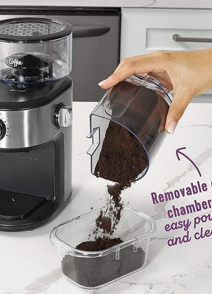 Mr. Coffee Burr Coffee Grinder Automatic Grinder with 18 Presets for French Press Drip and Espresso 18-Cup Capacity Stainless Steel