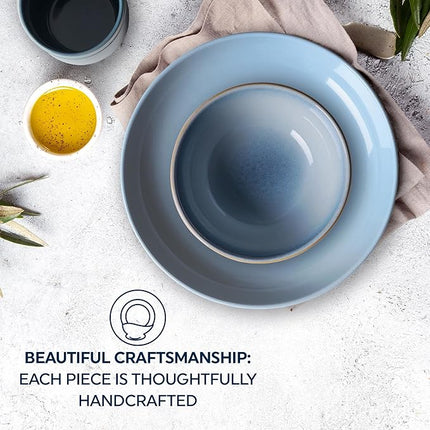 Corelle Stoneware Dinnerware Set, Handmade Reactive & Solid Glazed Ceramic Plates and Bowls, Modern Rustic Style Round Dishes, Service for 4, Nordic Blue 16 PIECE SET