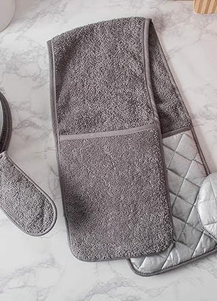 DII Basic Terry Collection 100% Cotton Quilted, Double Mitt, Gray