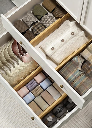 BAMEOS 4 PCS Bamboo Drawer Divider Adjustable Drawer Dividers Kitchen Drawer Organization Utensil Organizers for Kitchen Dresser Bathroom Bedroom and Office