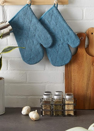 DII Basic Terry Collection 100% Cotton Quilted, Oven Mitt, Storm Blue, 2 Piece