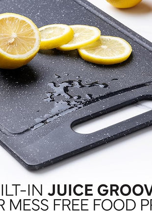 COOK WITH COLOR Non-Slip Cutting Board Set – Kitchen Essentials with Easy Grip Handle for Meat, Veggies, and Fruits, 3 Cutting Boards, Speckled Black