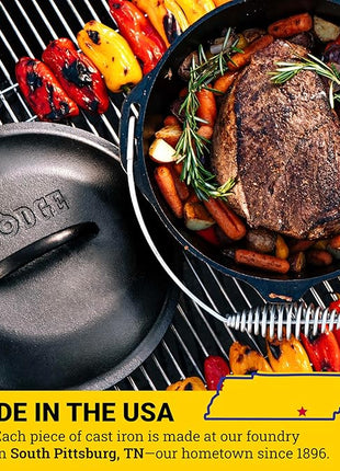 Lodge 9 Quart Pre-Seasoned Cast Iron Dutch Oven with Lid - Wire Bail Handle for Easy Transfer from Cooking Surface to Table - Use in the Oven, on the Stove, on the Grill or over the Campfire - Black