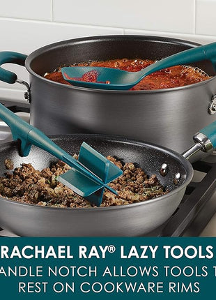 Rachael Ray Tools and Gadgets Lazy Crush & Chop, Flexi Turner, and Scraping Spoon Set / Cooking Utensils - 3 Piece, Teal Blue