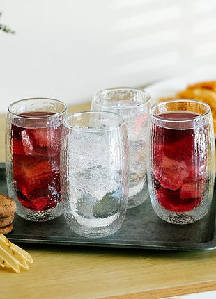 BTaT- Double Wall Glass Coffee Mugs, 4 Pack, 12 oz(350 ml), Double Glass Coffee Cups, Dotted Double Walled Glasses, Latte Glasses