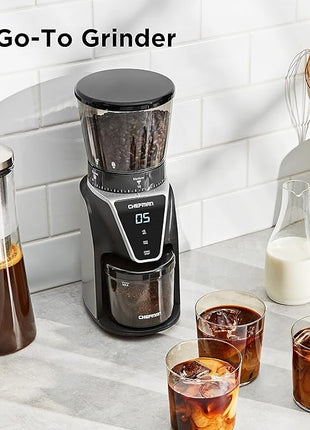 Chefman Conical Burr Coffee Grinder, Create The Boldest & Most Flavorful Grind With 31 Settings From Coarse To Extra Fine, One-Touch Digital Control & 9.7-oz Bean Capacity, Black