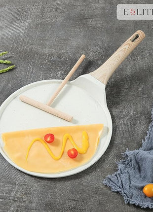 ESLITE LIFE 11 Inch Crepe Pan with Spreader, Nonstick Ceramic Flat Skillet Dosa Tawa Comales Para Tortillas Pancake Pan, PTFE & PFOA Free, White