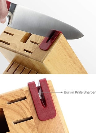 McCook® Stainless Steel Kitchen Knife Sets with Wooden Block, Kitchen Scissors and Built-in Sharpener, Red