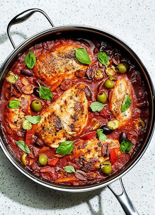 HexClad Hybrid Nonstick 5.5-Quart Deep Sauté Pan with Tempered Glass Lid, Stay-Cool Handle, Dishwasher-Friendly, Oven-Safe Up to 900°F, Induction Ready, Compatible with All Cooktops