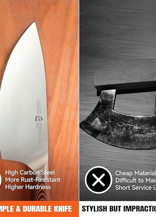 TUO Rocker Knife, 7 inch Salad Chopper Chef Knife for Herb Rocking and Veggie Chopping, Vegetable Cleaver in High Carbon Steel with Ergonomic Handle - Fiery Phoenix Series