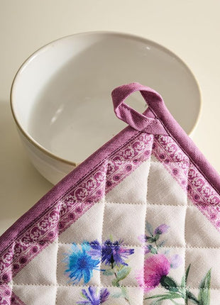 Maison d' Hermine Pot Holders Set 100% Cotton Heat Resistant Potholders 8" x 8" Hot Pads with Loop BBQ, Cooking, Baking, Grilling, Kitchen, Handling Hot Pans Spring/Summer (Pack of 2, Chardon)