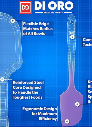 DI ORO Silicone Spatula - 600°F Heat-Resistant Rubber Kitchen Spatula for Baking, Scraping, & Mixing - BPA Free Nonstick Cookware Safe Flexible Utensil for Cooking - Dishwasher Safe (Lavender)
