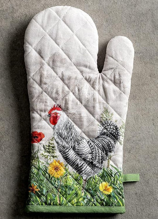 Maison d' Hermine Oven Gloves 100% Cotton Oven Mitt 7" x 13" with Loop Heat Resistant, BBQ, Cooking Gloves, Baking, Grilling, Kitchen, Handling Hot Pans Spring/Summer (Pack of 1, Basse Cour)