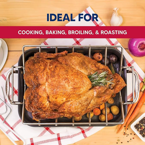 HIC Kitchen Roasting Pro V-Shaped Baking Rack, Chrome-Plated Steel, For Even Cooking And Juicy Results, 15.75 x 10.25 x 4-Inches