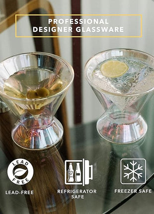 Dragon Glassware Stemless Martini Glasses - 7 oz Iridescent Set of 2 - Double Wall Insulated Cocktail Glass Set - Unique and Fun Gift for Espresso Martini Lovers
