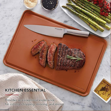KitchenAid Classic Plastic Cutting Board with Perimeter Trench and Non Slip Edges, Dishwasher Safe, 12 x 18 inch, Scorched Orange