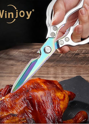 AWinjoy Heavy Duty Sharp Kitchen Scissors, Dishwasher Safe, Cooking Shears for Meat, Chicken, Fish, Poultry, Herb, Bread (Silver Color)