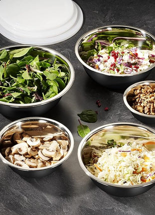 WHYSKO Stainless Steel Mixing Bowl Set, 10 Piece Stainless Steel Mixing Bowls with Lids Set for Food Prep Storage and Serving, Dishwasher Safe for Kitchen Baking Cooking, Black