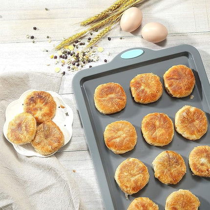 To encounter 8 in 1 Silicone Baking Set - 6 Cake Molds - 2 Silicone Baking Mat, Nonstick Cookie Sheet, Cake Muffin Bread Pan with Grips and Metal Reinforced Frame More Strength, Light Grey