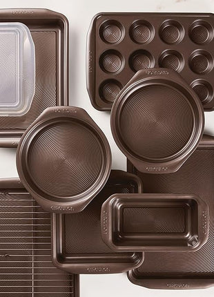 Circulon Nonstick Bakeware Set with Nonstick Bread Pan, Baking Pans, Baking Sheets, Cookie Sheets, Cake Pan and Muffin Pan / Cupcake Pan - 10 Piece, Chocolate Brown