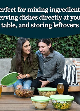 Libbey Baker's Basics 4 Piece Glass Mixing Bowl Set with Plastic Lids - Elegant Nesting Bowls - Glass Mixing Bowls with Lids to Store, Serve and More