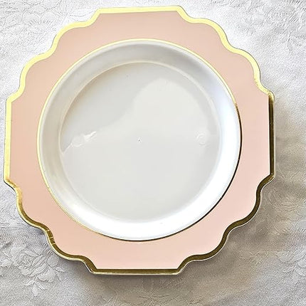 " OCCASIONS " 120 Plates Pack,(60 Guests) Heavyweight Premium Wedding Party Disposable Plastic Plates Set -60 x 10.5'' Dinner + 60 x 8'' Salad/Dessert(Imperial in Blush & Gold)