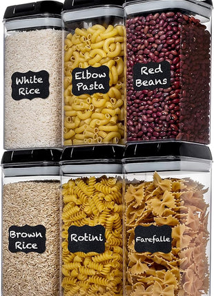 Shazo Airtight Food Storage Containers with Lids - 6 PC BPA Free Clear Plastic Cereal Containers with Easy Lock Lids for Kitchen and Pantry Organization for Snacks and Pasta - 1.2L