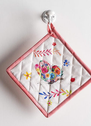 Maison d' Hermine Pot Holders 100% Cotton Heat Resistant Potholders 8" x 8" Hot Pads with Loop BBQ, Cooking, Grilling, Kitchen, Handling Hot Pans Spring/Summer (Pack of 1, Happy Florals - High Summer)